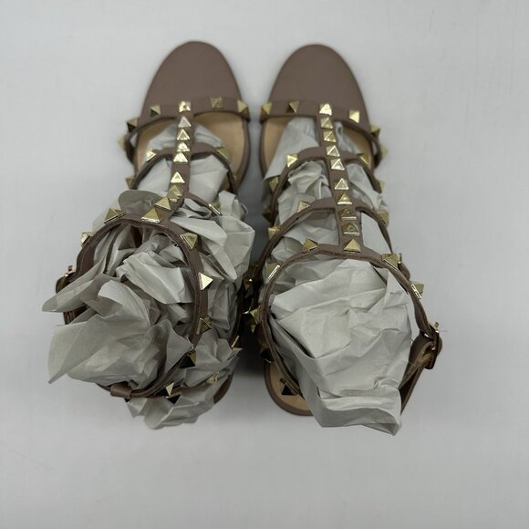 Kaitlyn Pan Beige Nude Leather Rockstud Caged Heeled Sandals Women's Size 6.5M - Picture 9 of 11